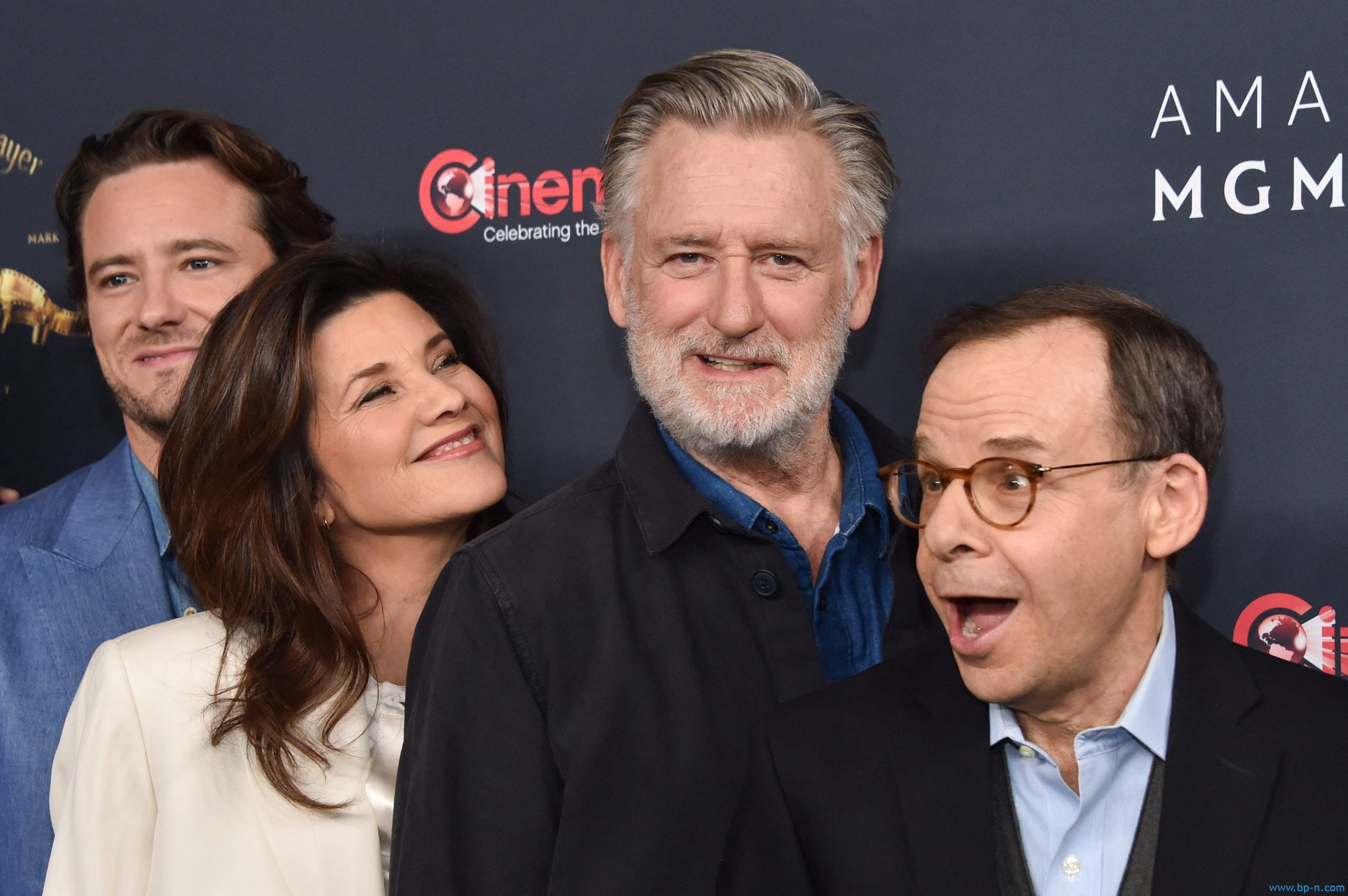 (L/R) Actors Lewis Pullman, Daphne Zuniga, Bill Pullman and Rick Moranis promote the upcoming film 