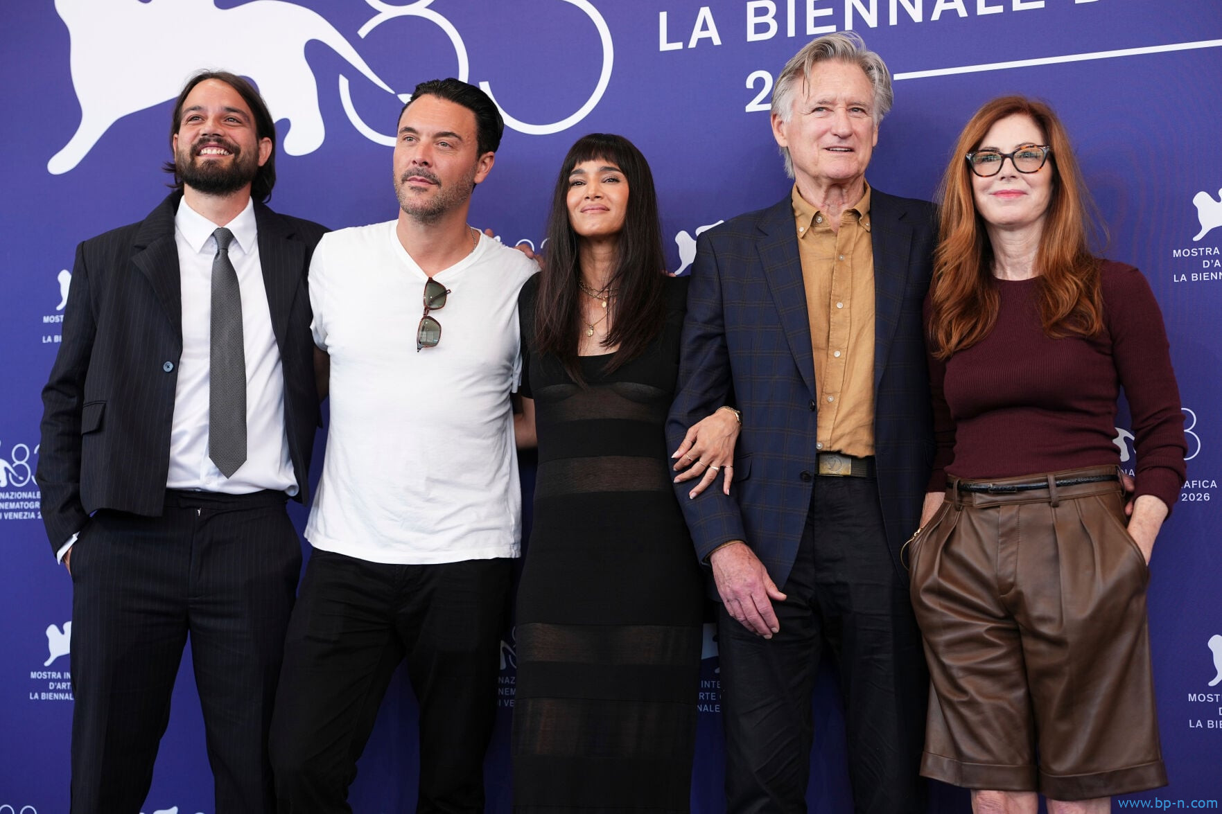 Daniel Zovatto, from left, Jack Huston, Sofia Boutella, Bill Pullman and Dana Delany pose for photographers at the photo call for the film 'Basics of Philosophy' during the 83rd edition of the Venice Film Festival in Venice, Italy, on Friday, Sept. 4, 2026. Scott A Garfitt - Invision